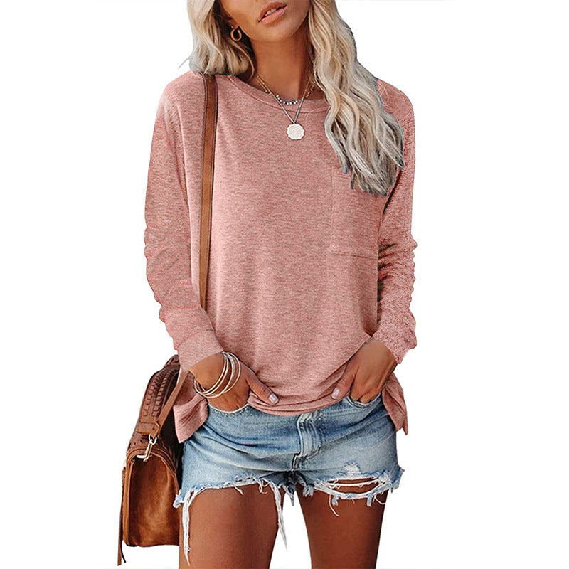 Trendy Women’s Long Sleeve Crew Neck Top – Casual Everyday Style