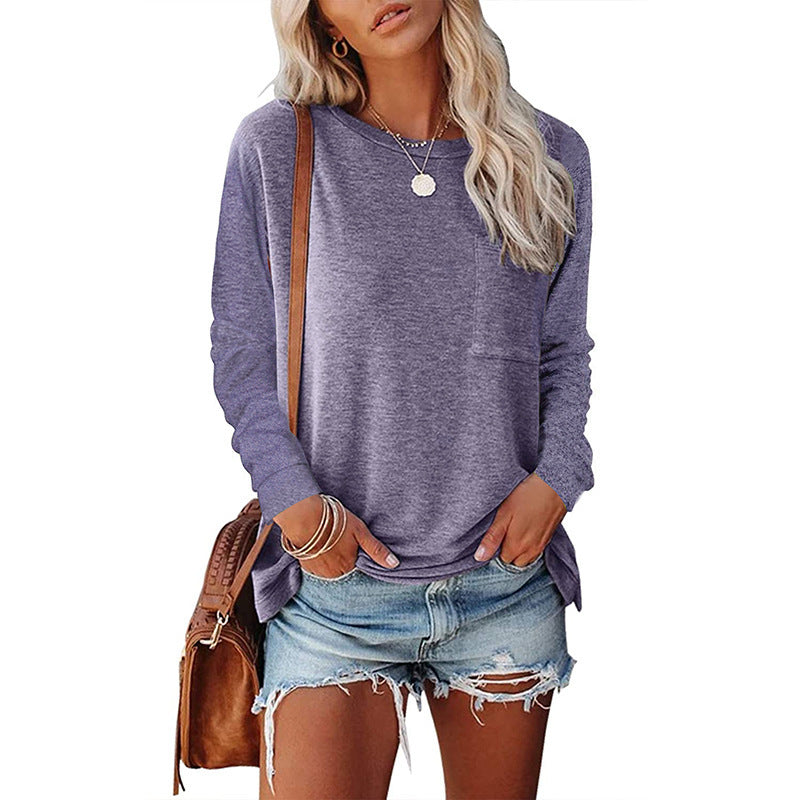 Trendy Women’s Long Sleeve Crew Neck Top – Casual Everyday Style