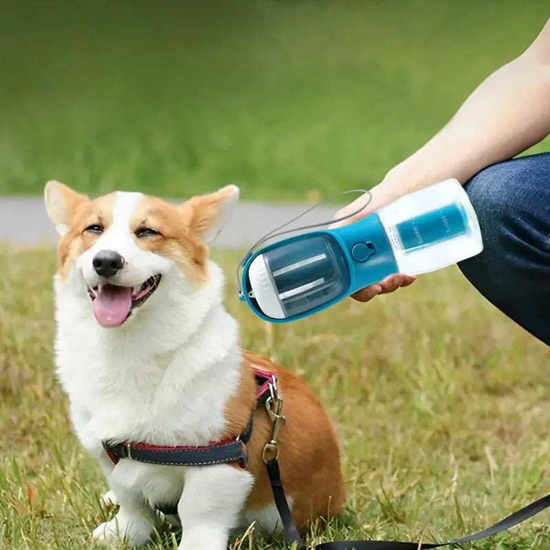 3-in-1 Dog Water Bottle with Food Box & Waste Bag Dispenser – Portable Travel Cup for Pets