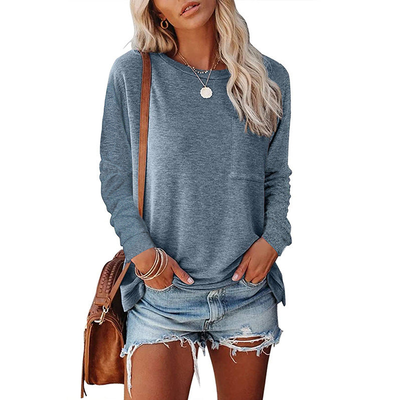 Trendy Women’s Long Sleeve Crew Neck Top – Casual Everyday Style