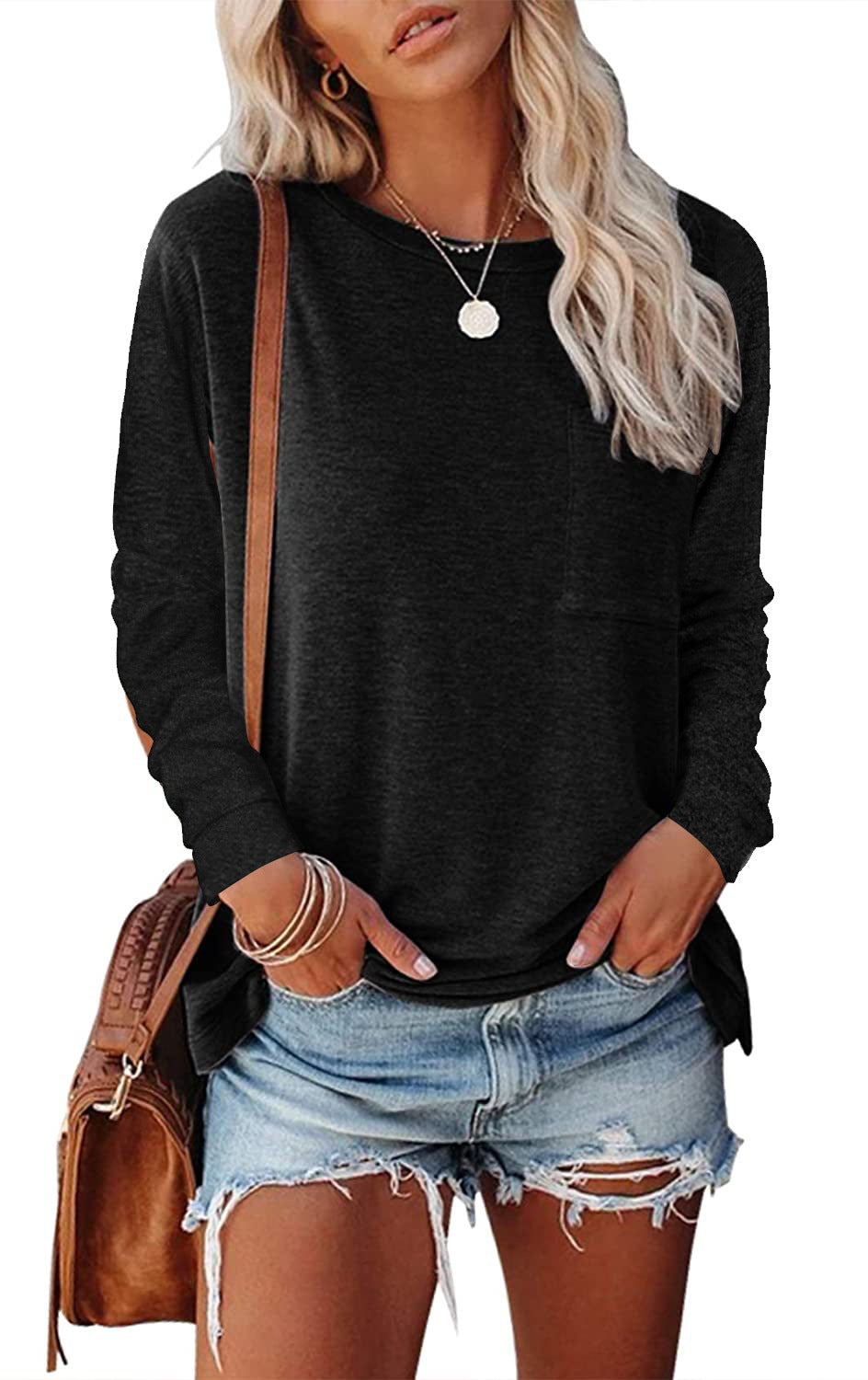 Trendy Women’s Long Sleeve Crew Neck Top – Casual Everyday Style