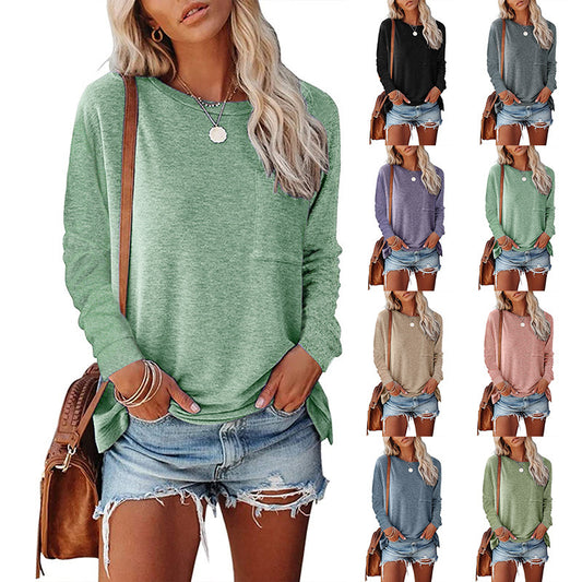 Trendy Women’s Long Sleeve Crew Neck Top – Casual Everyday Style